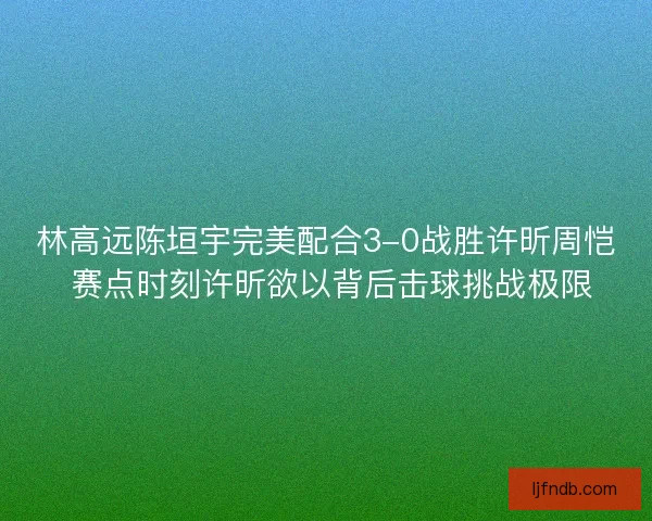 林高远陈垣宇完美配合3-0战胜许昕周恺 赛点时刻许昕欲以背后击球挑战极限