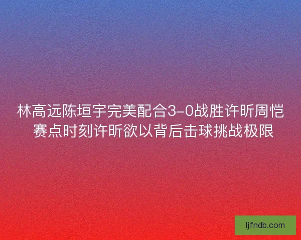 林高远陈垣宇完美配合3-0战胜许昕周恺 赛点时刻许昕欲以背后击球挑战极限